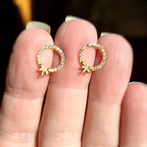 Dainty dragonfly on a circle of white Topaz sterling & gold Earrings - Picture 4 of 6